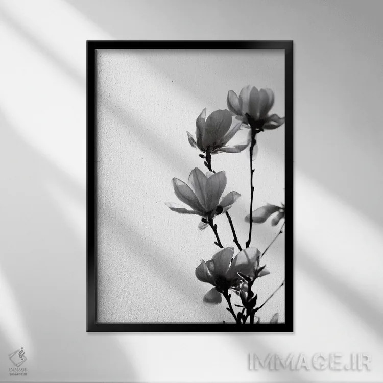 تابلو مینیمال مگنولیا سیاه اثر مونیکا استریگل - نمای قابدار مشکی