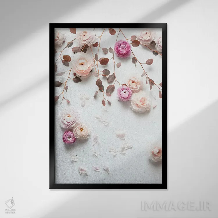 تابلو دکوراتیو دسته گل های بهاری با رزها اثر مونیکا استریگل - نمای قابدار مشکی