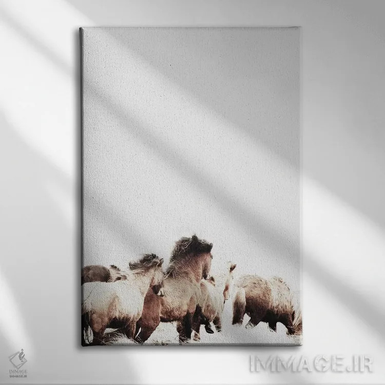 تابلو دکوراتیو اسب های وحشی و آزاد ایسلند II اثر مونیکا استریگل - نمای روبهرو روی دیوار