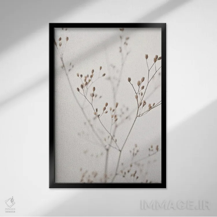 تابلو مینیمال گل وحشی بژ طبیعی I اثر مونیکا استریگل - نمای قابدار مشکی