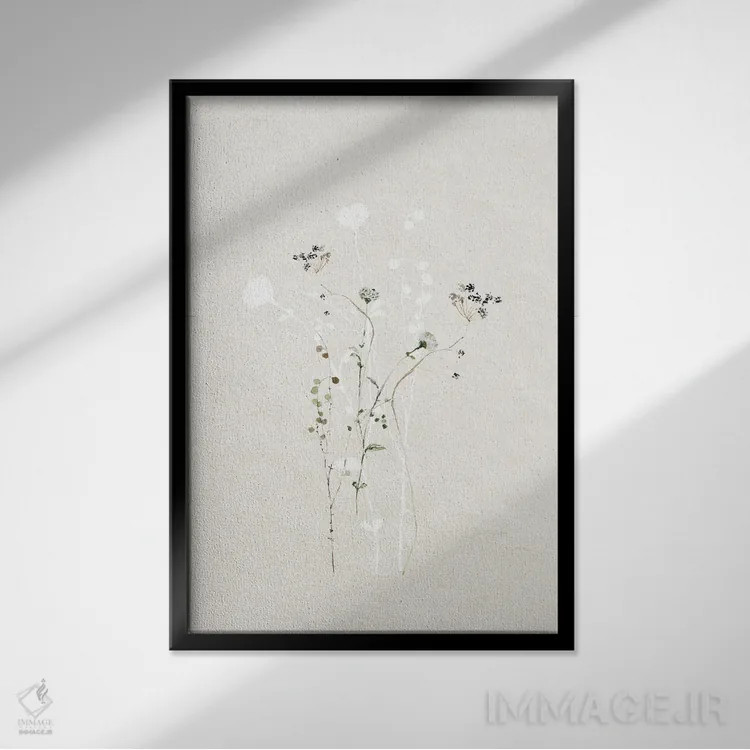 تابلو مینیمال آرایش گل ژاپنی II اثر مونیکا استریگل - نمای قابدار مشکی