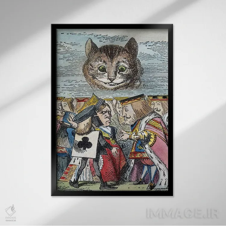 تابلو دکوراتیو گربه چشایر، ۱۸۶۵ اثر جان تنیل - نمای قابدار مشکی