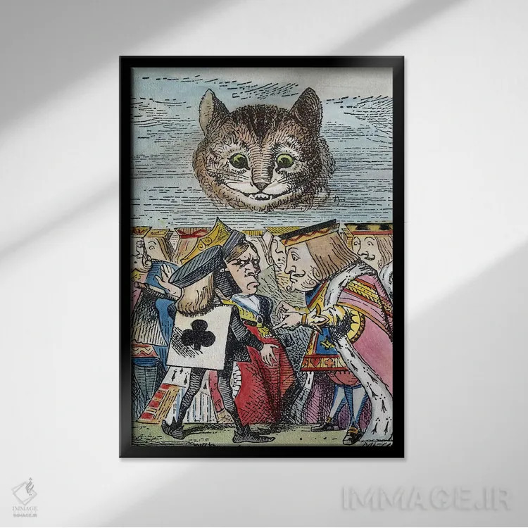 تابلو دکوراتیو گربه چشایر، ۱۸۶۵ اثر جان تنیل - نمای قابدار مشکی