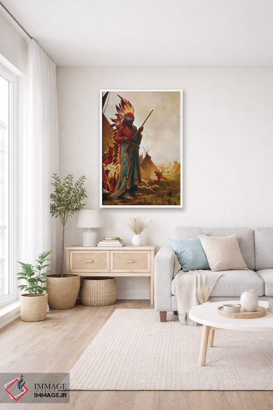 تابلو دکوراتیو بومی آمریکایی و تفنگ اثر ژول تورنیر - D3W