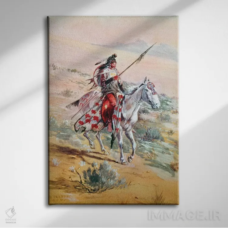 تابلو دکوراتیو جنگجوی بومی آمریکایی اثر اولاف کارل سلتر - نمای روبهرو روی دیوار