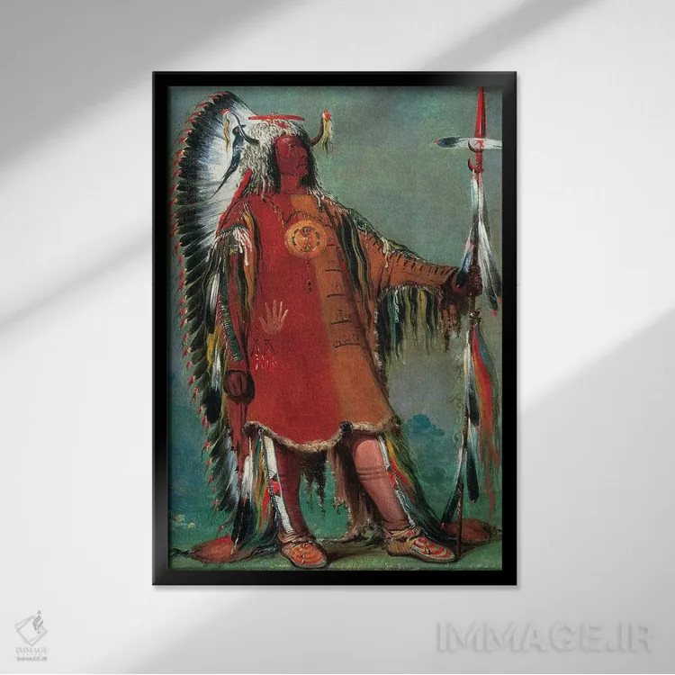 تابلو دکوراتیو 1832,کتلین: رئیس قبیله مندانی، ۱۸۳۲ اثر جورج کت لین - نمای قابدار مشکی