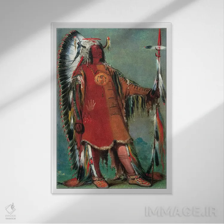 تابلو دکوراتیو 1832,کتلین: رئیس قبیله مندانی، ۱۸۳۲ اثر جورج کت لین - نمای قابدار سفید