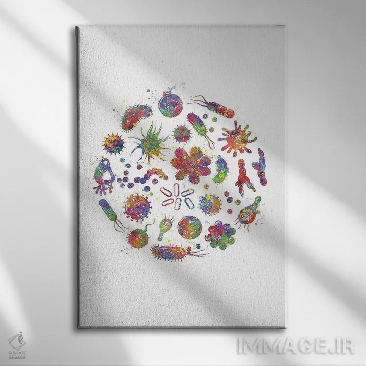 تابلو دکوراتیو باکتری اثر جنفی آرت - نمای روبهرو روی دیوار
