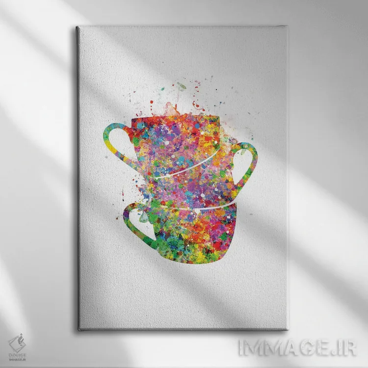تابلو دکوراتیو لیوان های چیده شده اثر جنفی آرت - نمای روبهرو روی دیوار