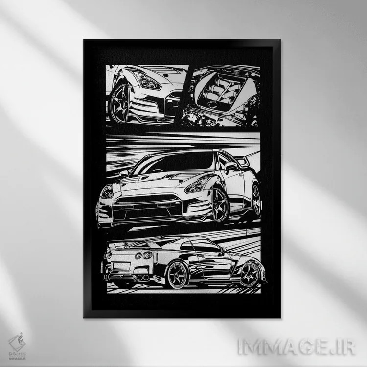 تابلو دکوراتیو ماشین های کلاسیک ۵۵ اثر گب فرناندو - نمای قابدار مشکی