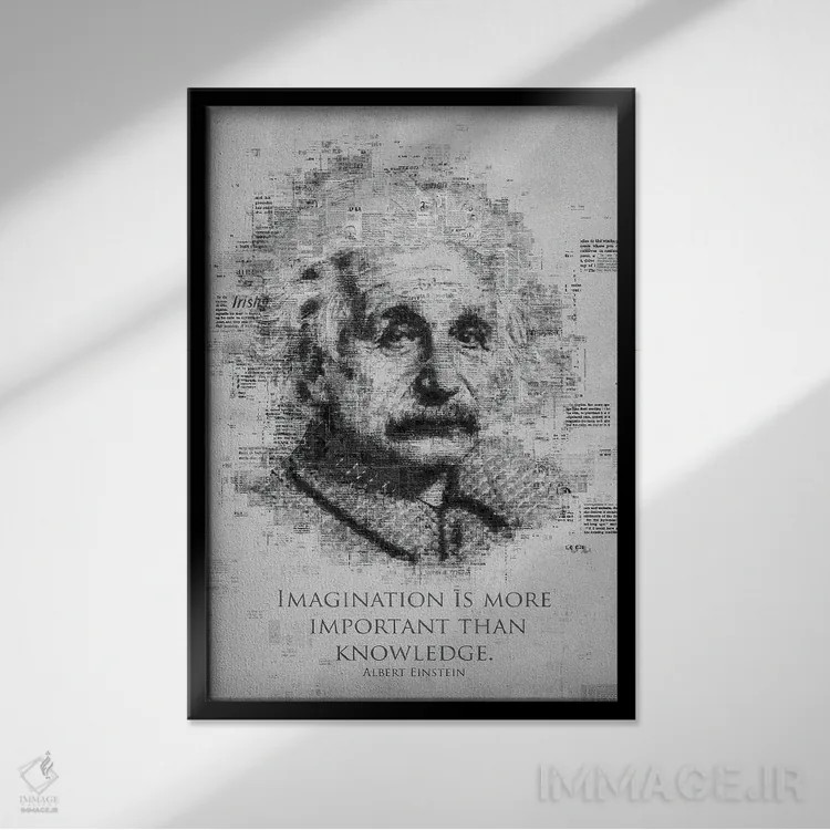 تابلو دکوراتیو آلبرت اینشتین اثر گب فرناندو - نمای قابدار مشکی