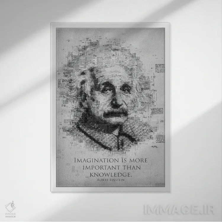 تابلو دکوراتیو آلبرت اینشتین اثر گب فرناندو - نمای قابدار سفید