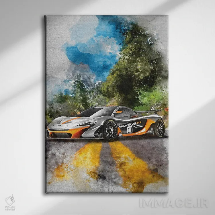 تابلو دکوراتیو مکلارن P1 GTR اثر گب فرناندو - نمای روبهرو روی دیوار