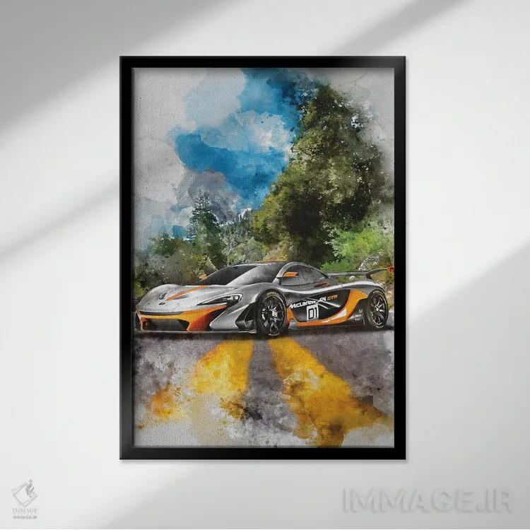 تابلو دکوراتیو مکلارن P1 GTR اثر گب فرناندو - نمای قابدار مشکی