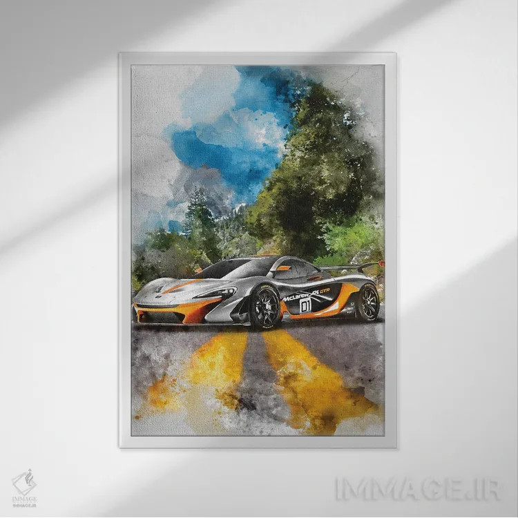 تابلو دکوراتیو مکلارن P1 GTR اثر گب فرناندو - نمای قابدار سفید