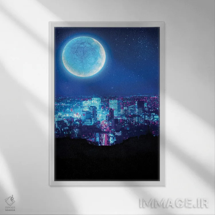 تابلو دکوراتیو شب شهر اثر گب فرناندو - نمای قابدار سفید