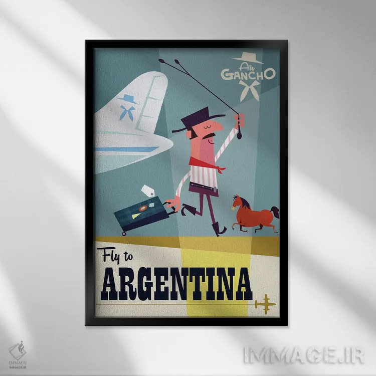 تابلو دکوراتیو "پرواز به...آرژانتین" اثر گری گودل - نمای قابدار مشکی