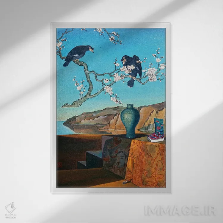تابلو دکوراتیو زمان II اثر گوئیگن ژا - نمای قابدار سفید