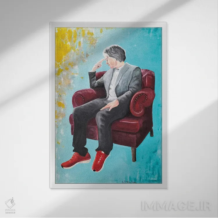تابلو دکوراتیو اندیشمند اثر گری هاگبن - نمای قابدار سفید