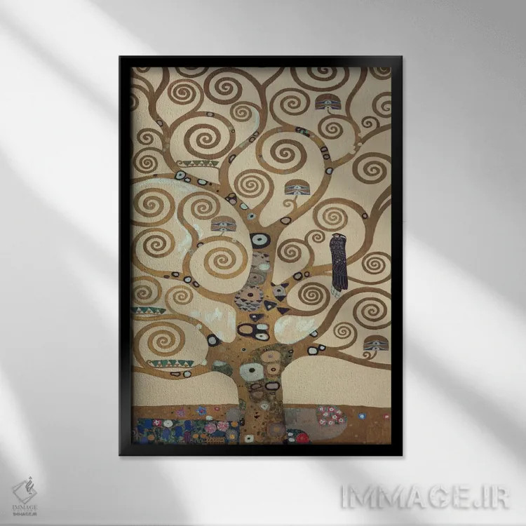 تابلو کلاسیک درخت زندگی، جزئیات درخت اثر گوستاو کلیمت - نمای قابدار مشکی