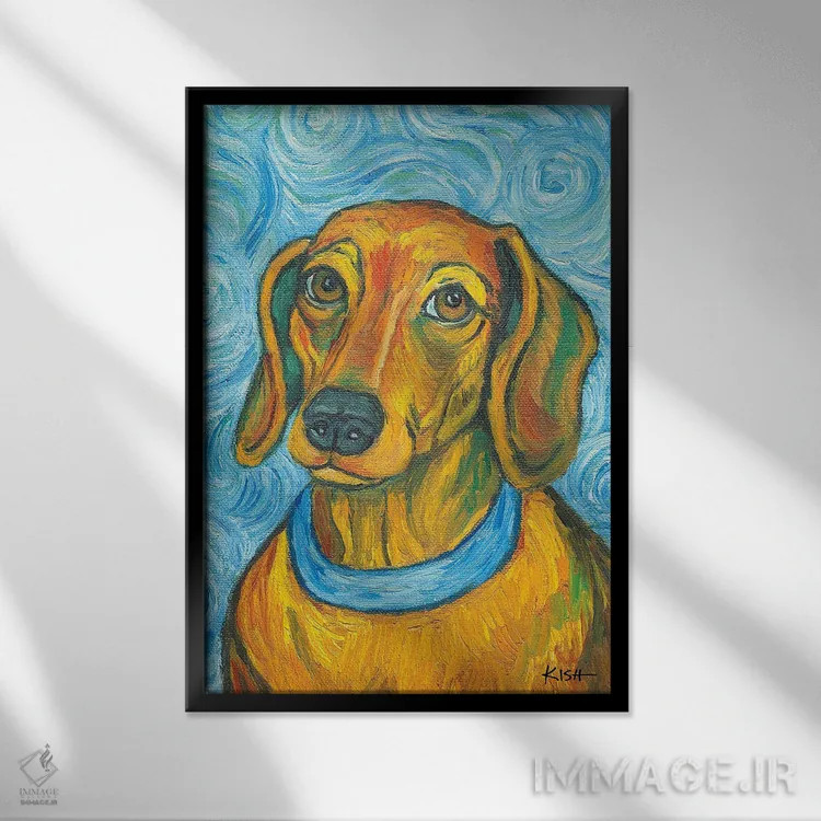 تابلو دکوراتیو پرتره داکسهاند به سبک ون گروول اثر گرچن کیش سرانو - نمای قابدار مشکی