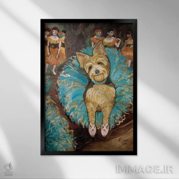 تابلو دکوراتیو یورکی رقاص اثر گرچن کیش سرانو - نمای قابدار مشکی
