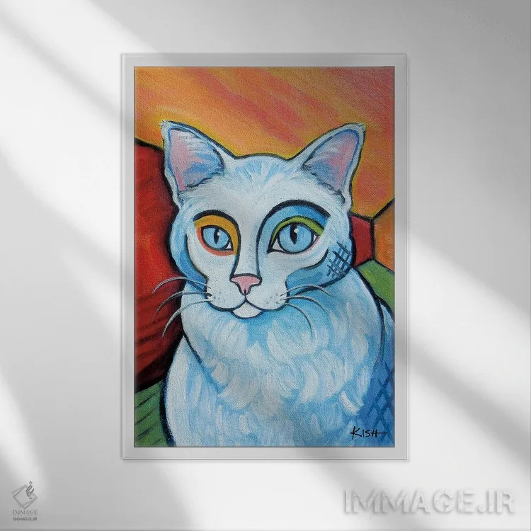 تابلو دکوراتیو گربه سفید پیکاسو اثر گرچن کیش سرانو - نمای قابدار سفید