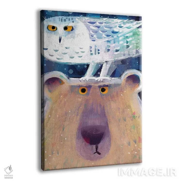 تابلو مدرن خرس قطبی عصبانی با جغد برفی مزاحم اثر گارث لوکاس - نمای پرسپکتیو محصول