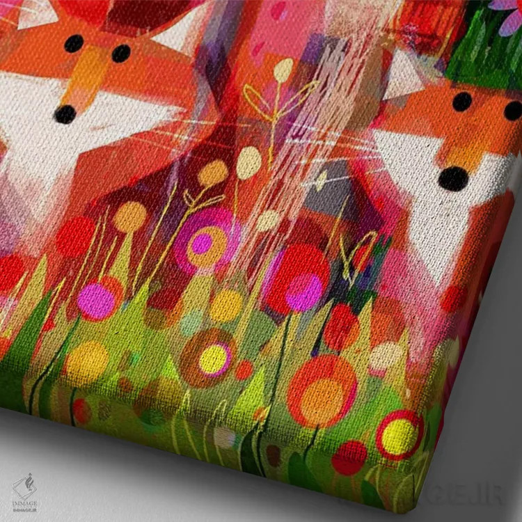 تابلو مدرن Foliage And Flowers,روباه ها، شاخ و برگ و گل ها اثر گارث لوکاس - نمای نزدیک بافت بوم