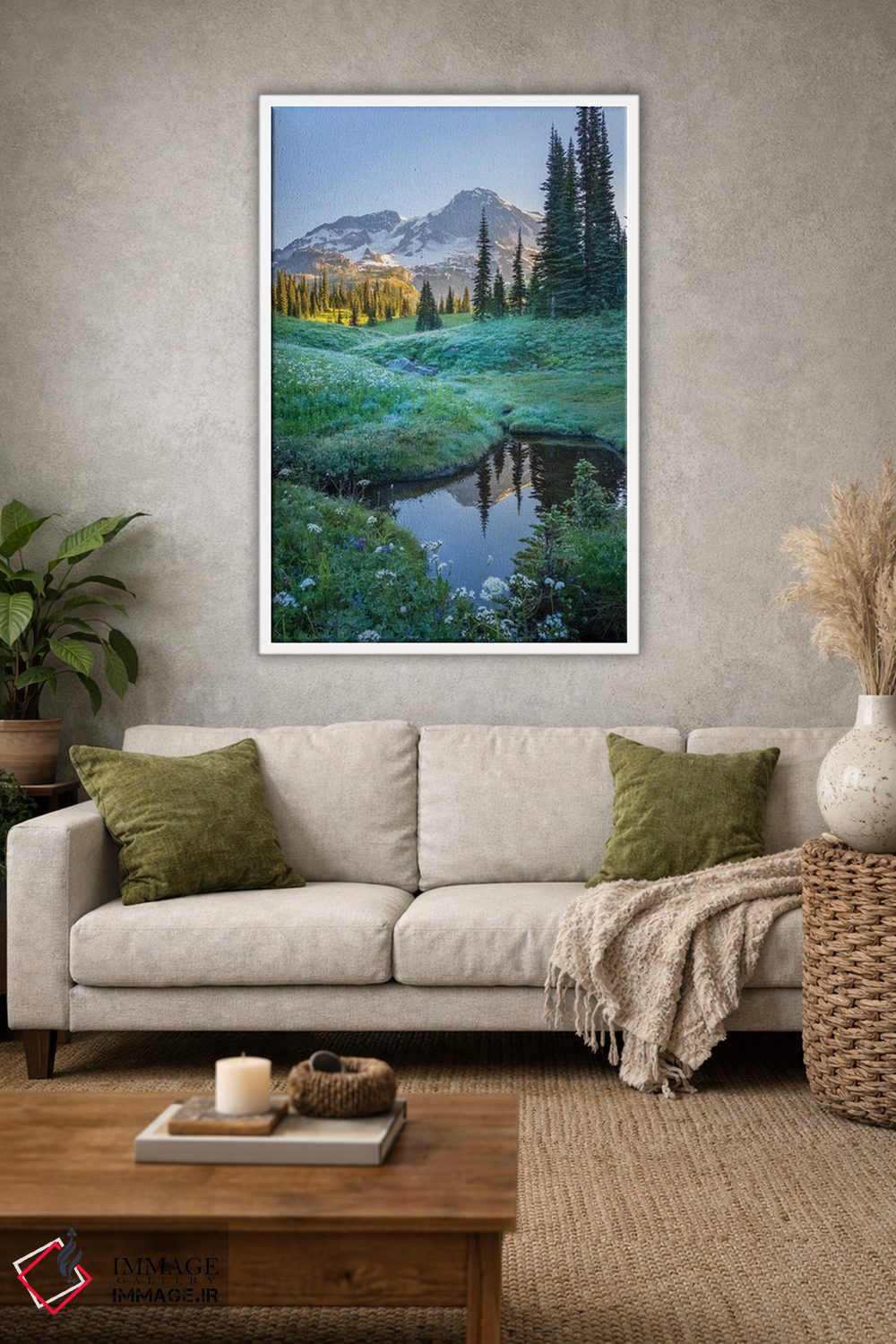 تابلو دکوراتیو Mt. Rainier National Park I,انعکاس کوه رینیر در برکه میان گل ه… اثر گری لوهم - D1W