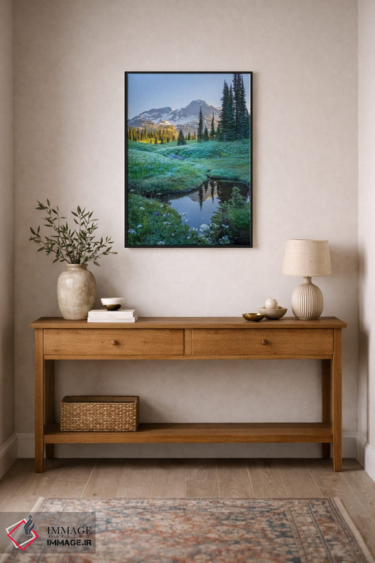 تابلو دکوراتیو Mt. Rainier National Park I,انعکاس کوه رینیر در برکه میان گل ه… اثر گری لوهم - D2B