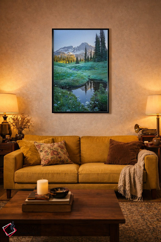 تابلو دکوراتیو Mt. Rainier National Park I,انعکاس کوه رینیر در برکه میان گل ه… اثر گری لوهم - D4B