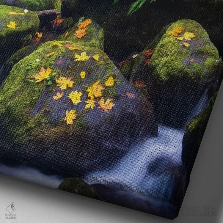 تابلو دکوراتیو Oregon. Autumn view of McCord Creek flowing below Elowah Falls… اثر گری لوهم - نمای نزدیک بافت بوم