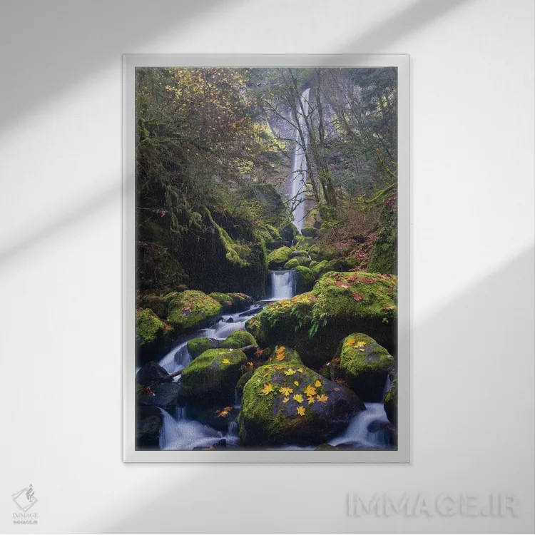 تابلو دکوراتیو Oregon. Autumn view of McCord Creek flowing below Elowah Falls… اثر گری لوهم - نمای قابدار سفید