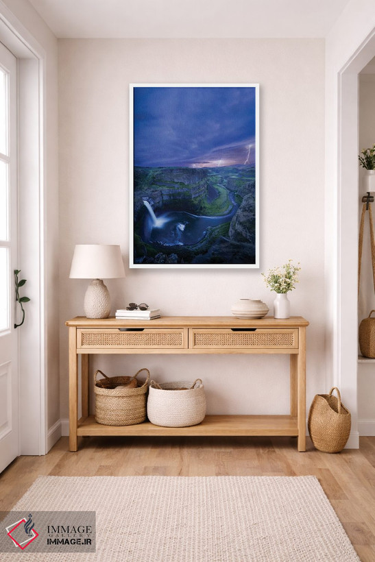 تابلو دکوراتیو Washington State. Palouse Falls at dusk with an approaching li… اثر گری لوهم - D5W