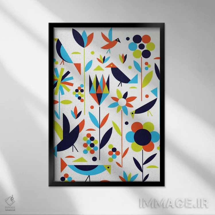 تابلو مدرن پرندگان و گل ها اثر گرگ مابلی - نمای قابدار مشکی