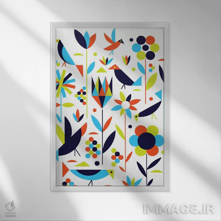 تابلو مدرن پرندگان و گل ها اثر گرگ مابلی - نمای قابدار سفید