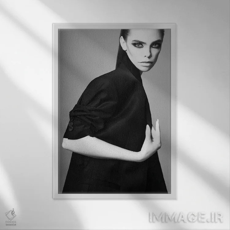 تابلو دکوراتیو پرتره مد بانوی زیبا ۶ اثر جورج مایر - نمای قابدار سفید