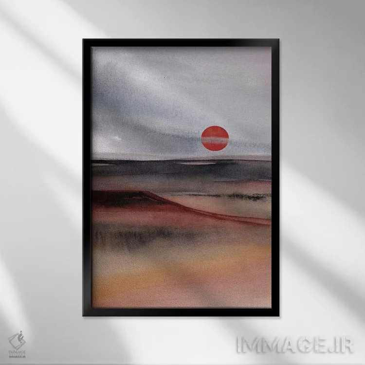 تابلو انتزاعی خورشید سرخ سوم اثر مارکو گونزالز - نمای قابدار مشکی