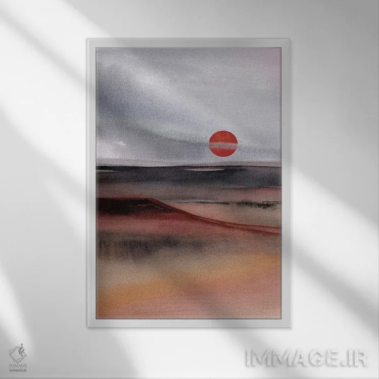 تابلو انتزاعی خورشید سرخ سوم اثر مارکو گونزالز - نمای قابدار سفید