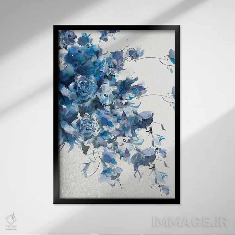 تابلو دکوراتیو آبی فیروزه ای اسلب اثر گوشیا گرگورچیک - نمای قابدار مشکی