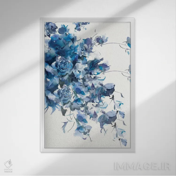 تابلو دکوراتیو آبی فیروزه ای اسلب اثر گوشیا گرگورچیک - نمای قابدار سفید