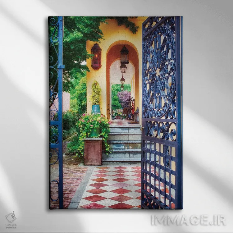 تابلو دکوراتیو در باز خانه به سبک جنوبی، چارلستون، کارولینای جنوبی اثر جورج اوزه - نمای روبهرو روی دیوار