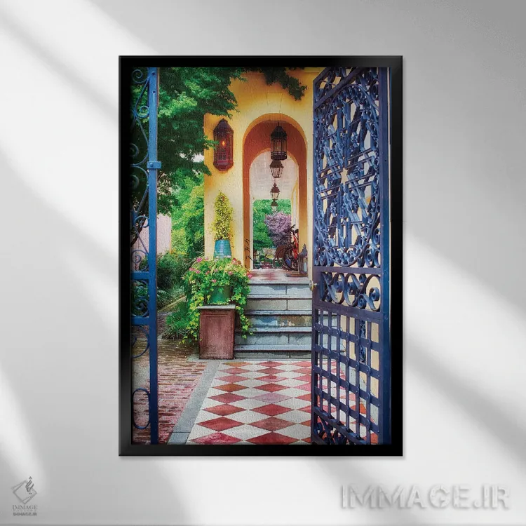 تابلو دکوراتیو در باز خانه به سبک جنوبی، چارلستون، کارولینای جنوبی اثر جورج اوزه - نمای قابدار مشکی