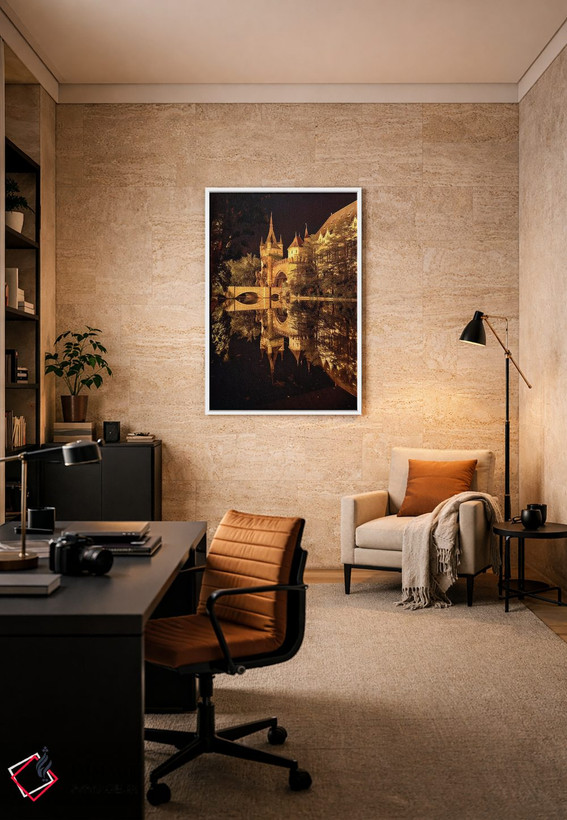 تابلو دکوراتیو انعکاس قلعه ای در دریاچه در شب، بوداپست، مجارستان اثر جورج اوزه - D6W
