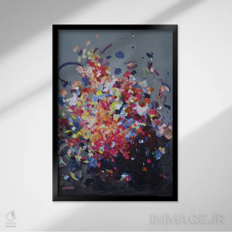 تابلو انتزاعی برایت گل آرزو دارم VI اثر گزیـن پوستما - نمای قابدار مشکی