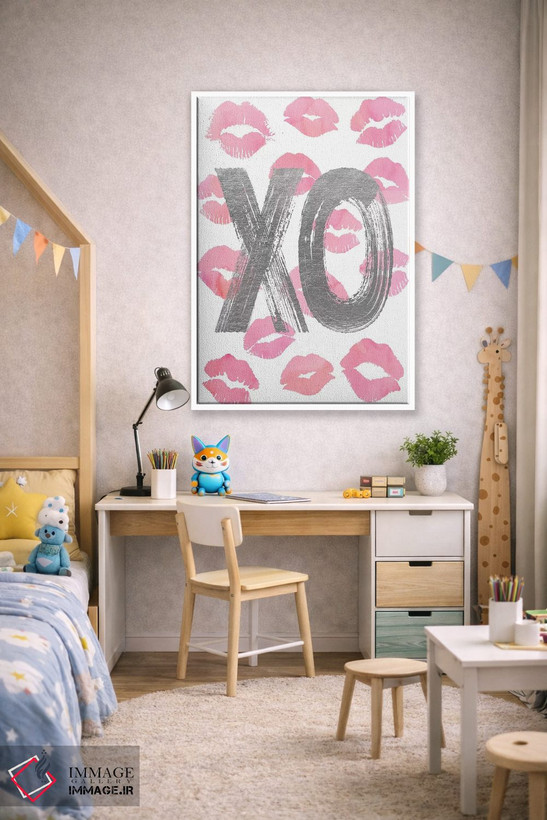 تابلو دکوراتیو عشق OX نقره ای صورتی اثر آماندا گرینوود - D1W