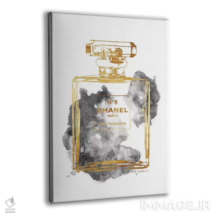 تابلو دکوراتیو Gold & Grey,بطری عطر طلایی و خاکستری اثر آماندا گرینوود - نمای پرسپکتیو محصول
