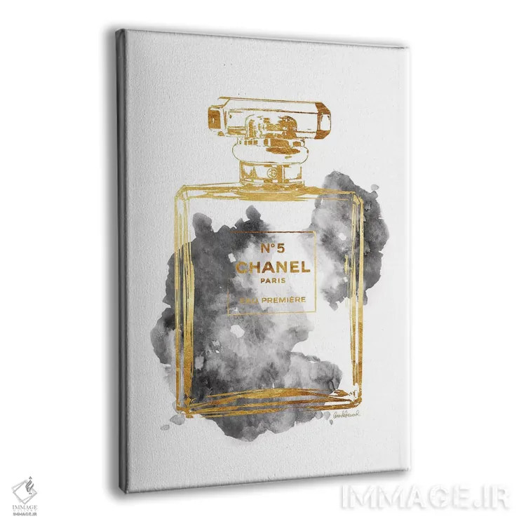تابلو دکوراتیو Gold & Grey,بطری عطر طلایی و خاکستری اثر آماندا گرینوود - نمای پرسپکتیو محصول
