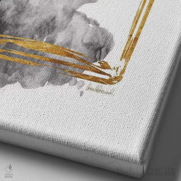 تابلو دکوراتیو Gold & Grey,بطری عطر طلایی و خاکستری اثر آماندا گرینوود - نمای نزدیک بافت بوم